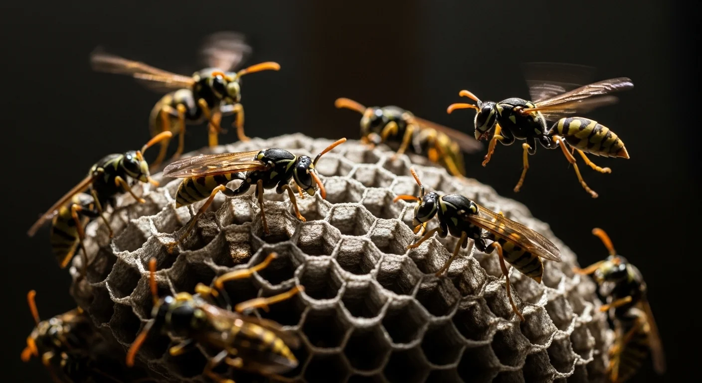 Technician safely removing a wasp nest from a Summit County home